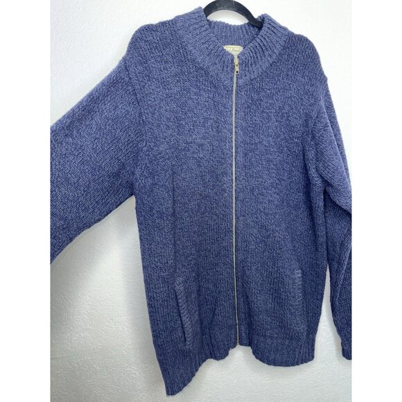 LL Bean Vtg Sweater Mens Large Tall Blue Lambs Wool Full Zip Pockets Knit 1E - Picture 3 of 7
